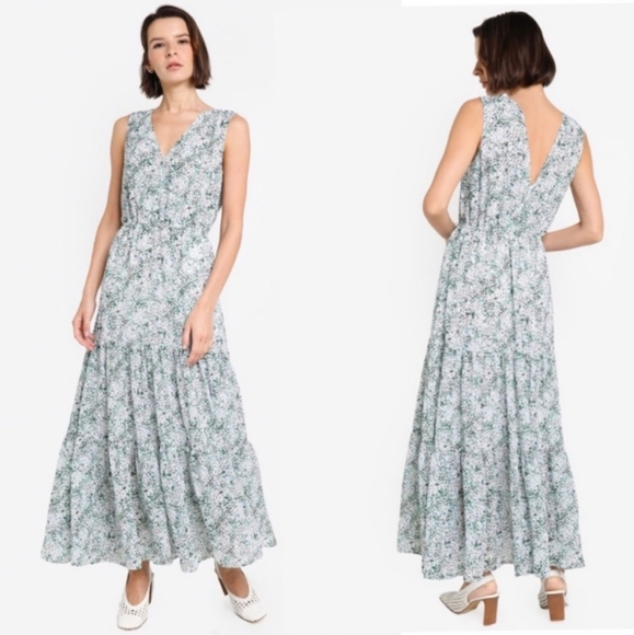🤍 Banana Republic floral wrap botice tiered sleeveless maxi dress - Picture 3 of 11